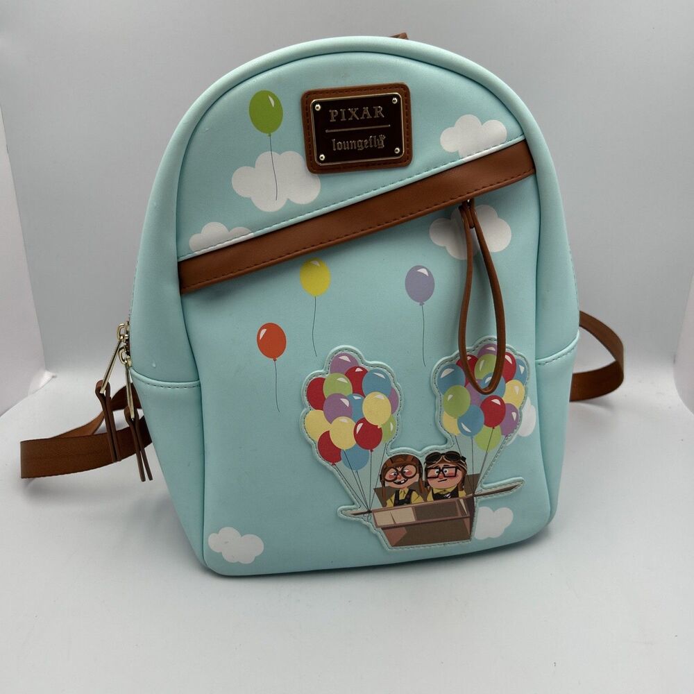 Loungefly Disney Pixar Up Balloon House Mini Backpack Faux Leather Blue - EUC